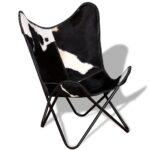 Chaise papillon noir et blanc cuir de vache – Image 3