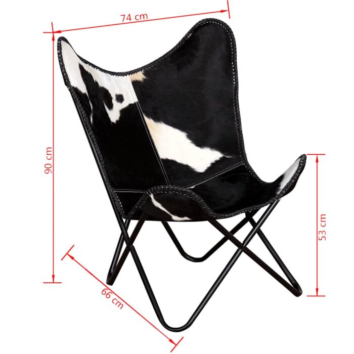 Chaise papillon noir et blanc cuir de vache – Image 8
