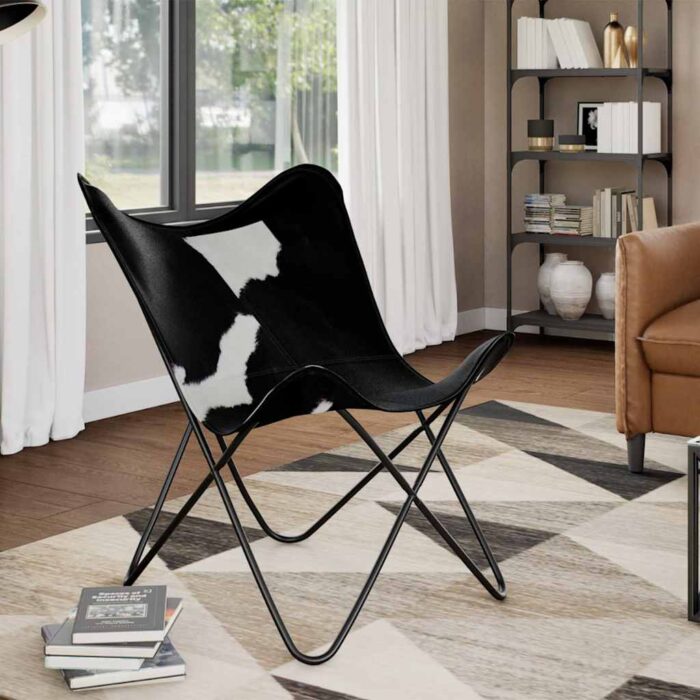 Chaise papillon noir et blanc cuir de vache – Image 1