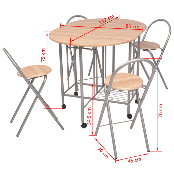 Ensemble de salle à manger pliable 5 pièces MDF – Image 4