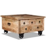 Table basse Bois de manguier brut 70 x 70 x 40 cm – Image 4