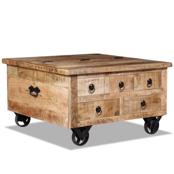 Table basse Bois de manguier brut 70 x 70 x 40 cm – Image 4