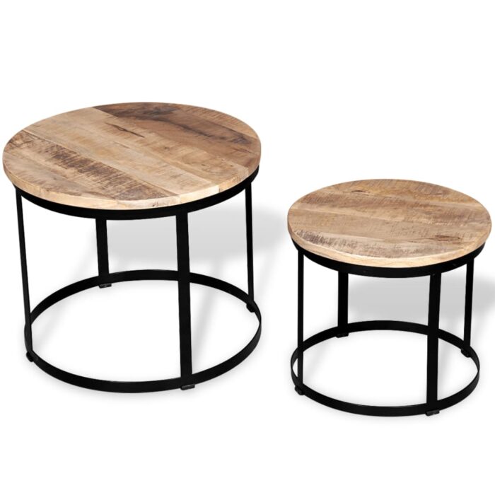 VXL8718475528814_a_en_hd_1.jpg Table basse 2 pcs Bois de manguier brut Rond 40/50 cm – Image 1