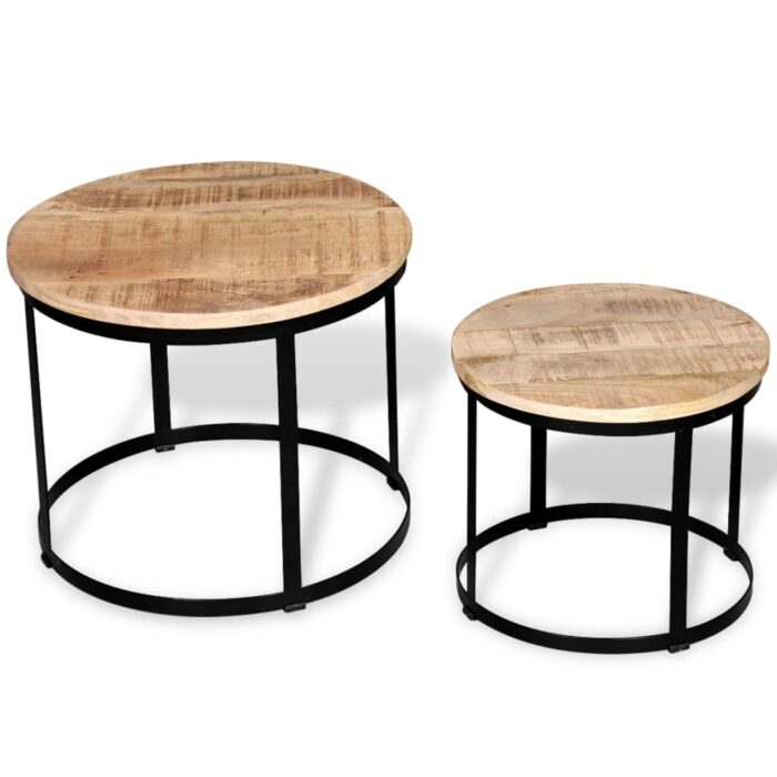 Table basse 2 pcs Bois de manguier brut Rond 40/50 cm – Image 2