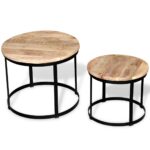 Table basse 2 pcs Bois de manguier brut Rond 40/50 cm – Image 3