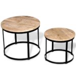 Table basse 2 pcs Bois de manguier brut Rond 40/50 cm – Image 4