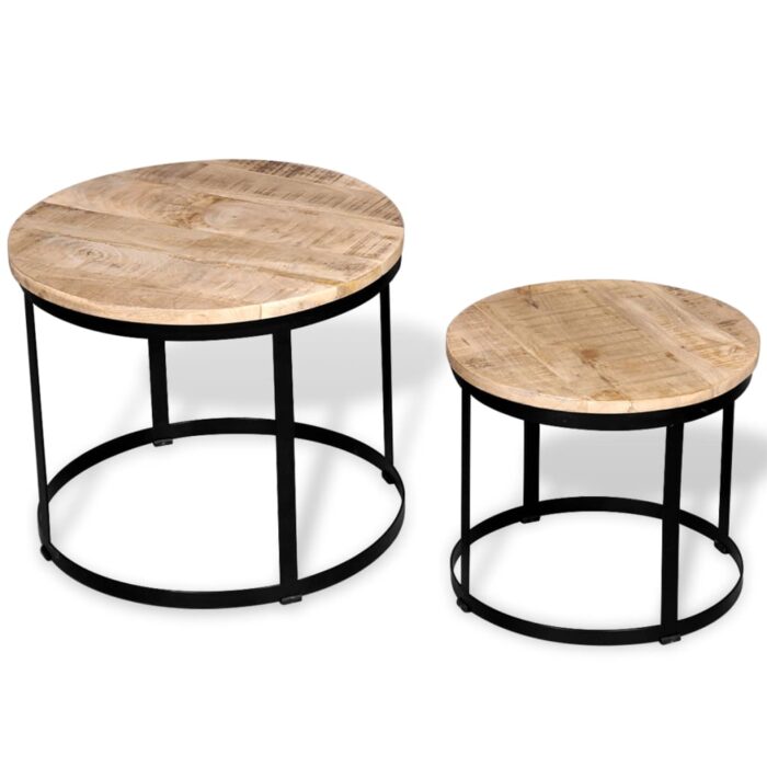 Table basse 2 pcs Bois de manguier brut Rond 40/50 cm – Image 4