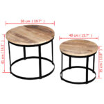 Table basse 2 pcs Bois de manguier brut Rond 40/50 cm – Image 6