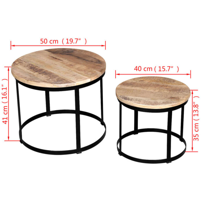 Table basse 2 pcs Bois de manguier brut Rond 40/50 cm – Image 6