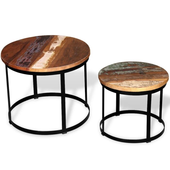 Table basse 2 pcs Bois récupéré massif Rond 40 cm / 50 cm – Image 1