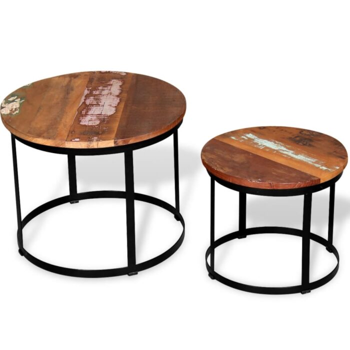 Table basse 2 pcs Bois récupéré massif Rond 40 cm / 50 cm – Image 2