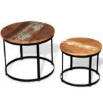 Table basse 2 pcs Bois récupéré massif Rond 40 cm / 50 cm – Image 3