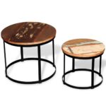 Table basse 2 pcs Bois récupéré massif Rond 40 cm / 50 cm – Image 4