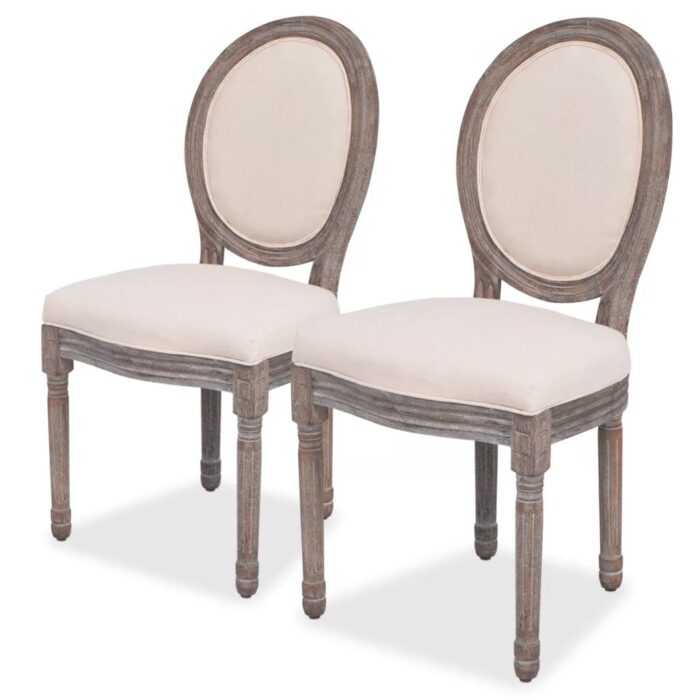 Chaises à manger lot de 2 crème tissu – Image 1