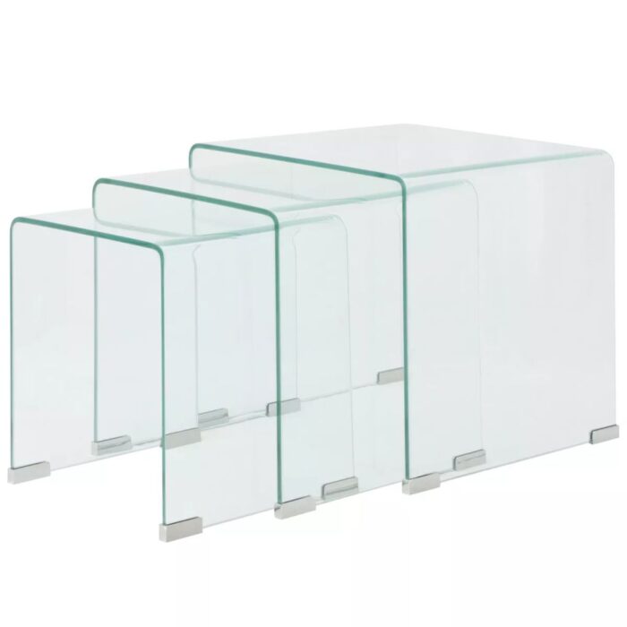 Ensemble de tables gigognes 3 Pièces Verre trempé Transparent – Image 1