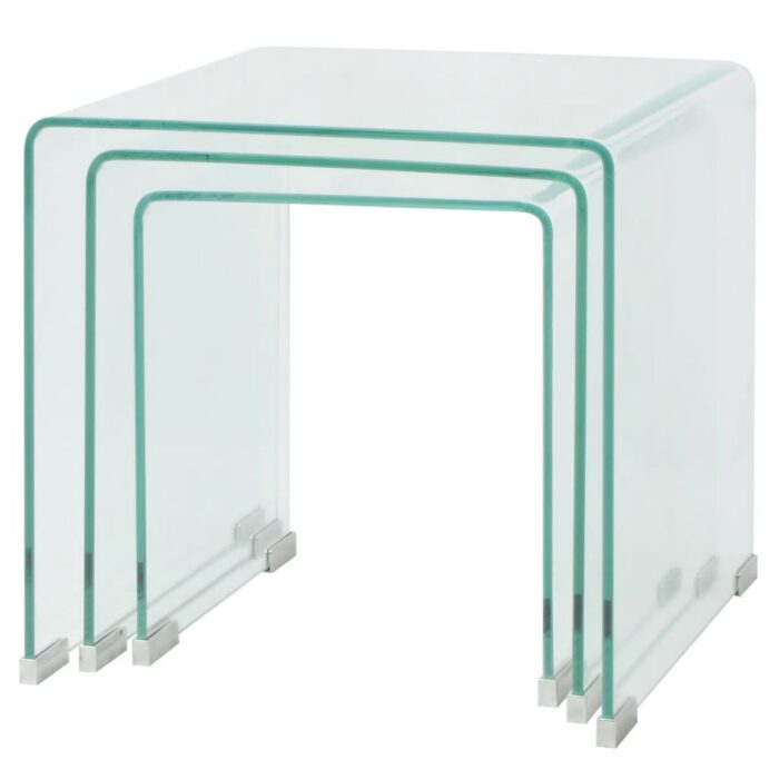 Ensemble de tables gigognes 3 Pièces Verre trempé Transparent – Image 2