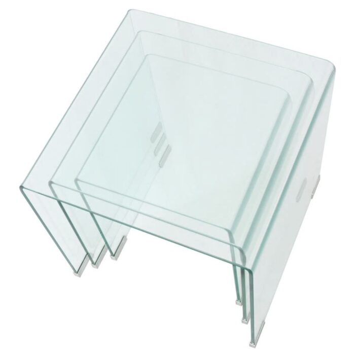 Ensemble de tables gigognes 3 Pièces Verre trempé Transparent – Image 3