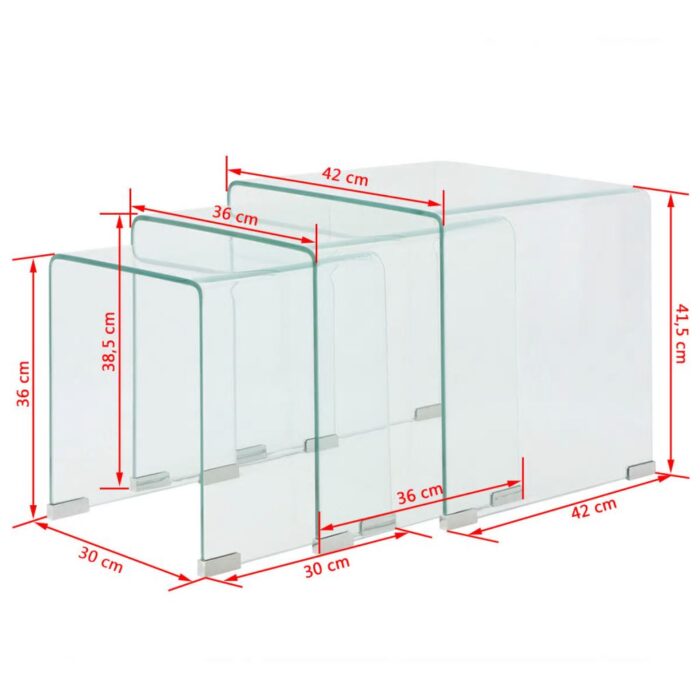 Ensemble de tables gigognes 3 Pièces Verre trempé Transparent – Image 6