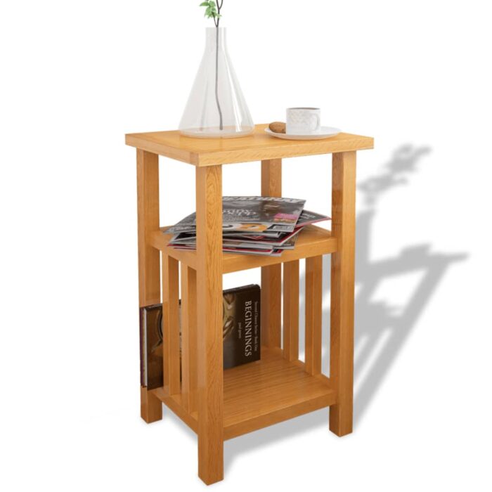 Table d'appoint avec étagère à revues Chêne massif 27x35x55 cm – Image 1
