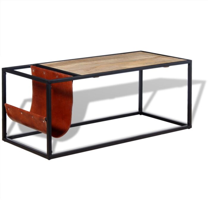 Table basse avec porte-revues Cuir véritable 110x50x45 cm – Image 1