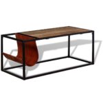 Table basse avec porte-revues Cuir véritable 110x50x45 cm – Image 2