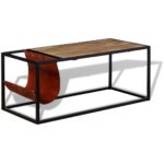 Table basse avec porte-revues Cuir véritable 110x50x45 cm – Image 4