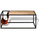 Table basse avec porte-revues Cuir véritable 110x50x45 cm – Image 5