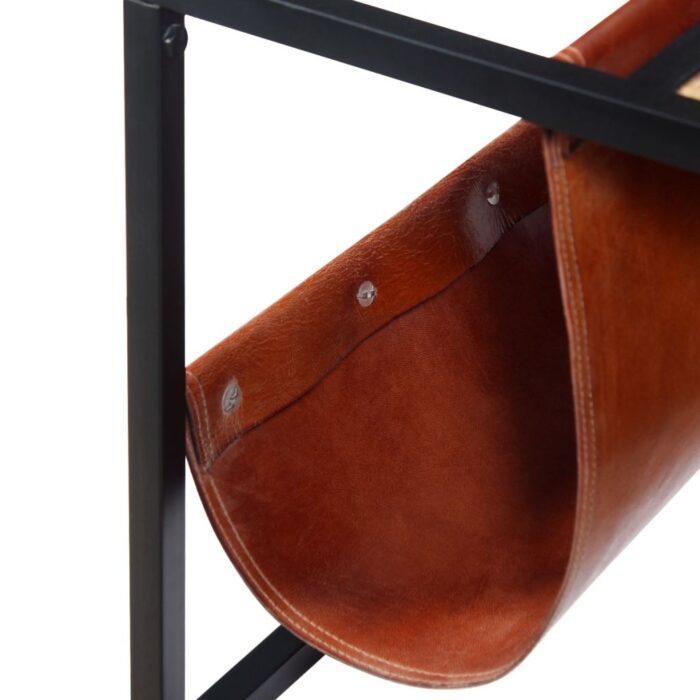 Table basse avec porte-revues Cuir véritable 110x50x45 cm – Image 7