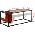 Table basse avec porte-revues Cuir véritable 110x50x45 cm – Image 8