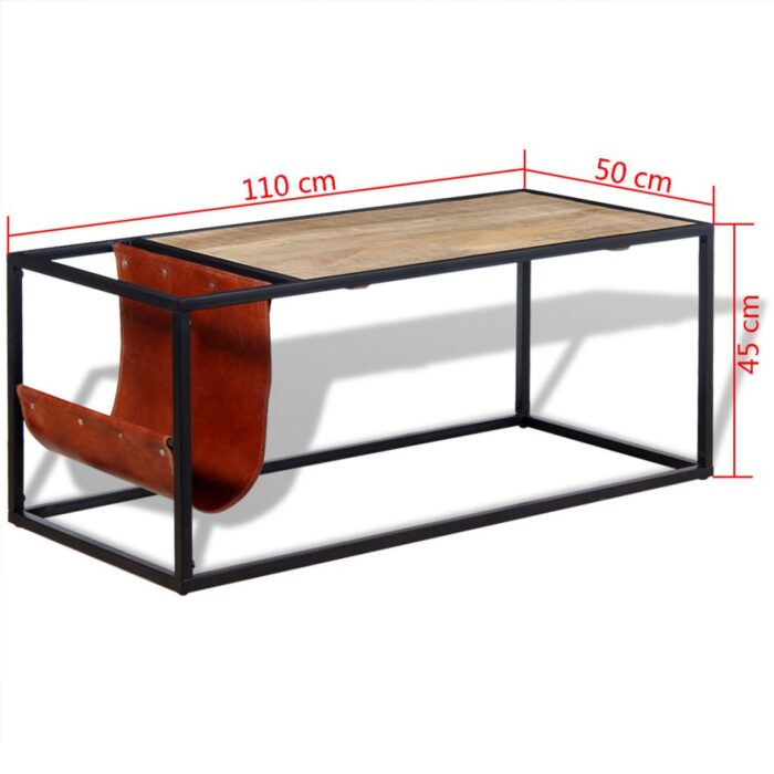 Table basse avec porte-revues Cuir véritable 110x50x45 cm – Image 8