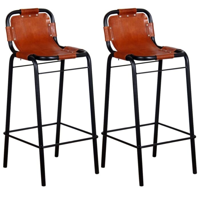 Tabourets de bar lot de 2 cuir véritable – Image 1