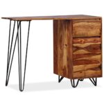 Bureau avec 1 tiroir et 1 armoire Bois massif – Image 10