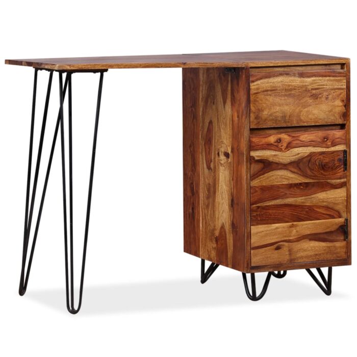 Bureau avec 1 tiroir et 1 armoire Bois massif – Image 10