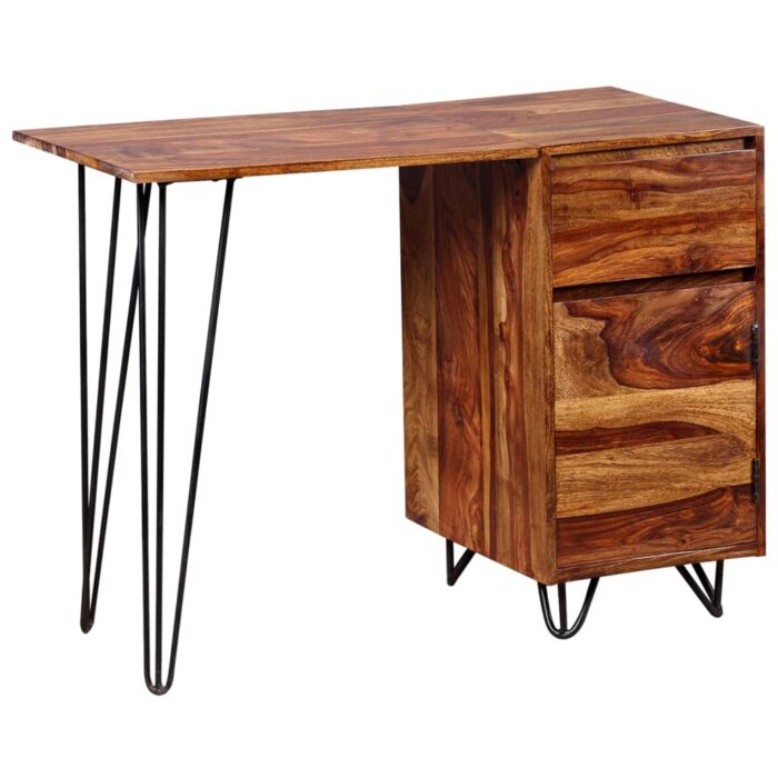 Bureau avec 1 tiroir et 1 armoire Bois massif – Image 12