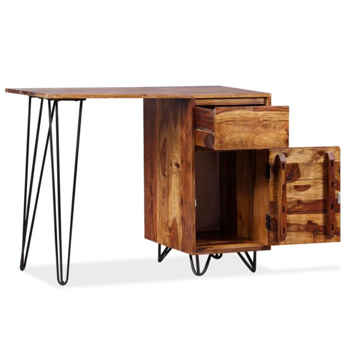 Bureau avec 1 tiroir et 1 armoire Bois massif – Image 2