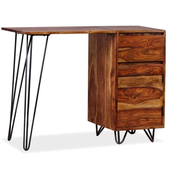 Bureau avec 1 tiroir et 1 armoire Bois massif – Image 7