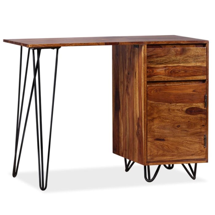Bureau avec 1 tiroir et 1 armoire Bois massif – Image 8