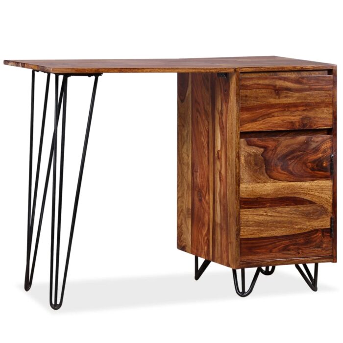 Bureau avec 1 tiroir et 1 armoire Bois massif – Image 9