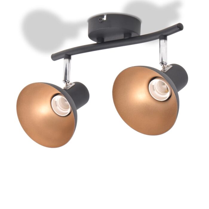 Plafonnier pour 2 ampoules E27 Noir et doré – Image 2