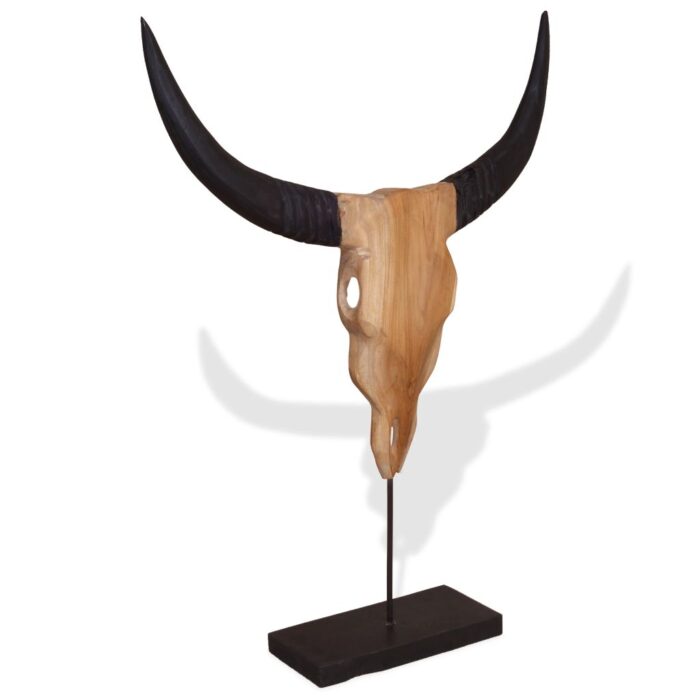 Sculpture de crâne de taureau teck 66x15x88 cm – Image 1