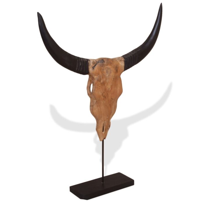 Sculpture de crâne de taureau teck 66x15x88 cm – Image 2