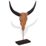 Sculpture de crâne de taureau teck 66x15x88 cm – Image 3