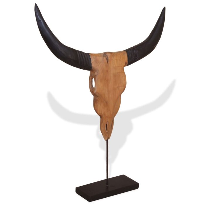 Sculpture de crâne de taureau teck 66x15x88 cm – Image 4