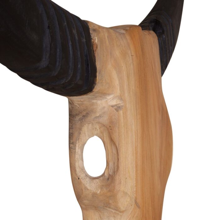 Sculpture de crâne de taureau teck 66x15x88 cm – Image 5
