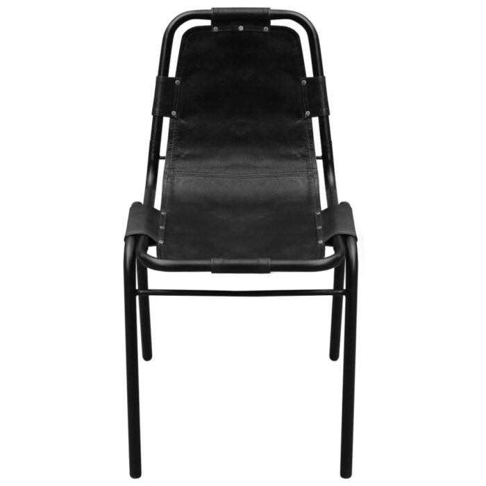 Chaises à manger lot de 4 noir cuir véritable – Image 2