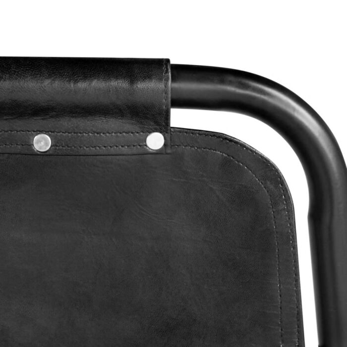 Chaises à manger lot de 6 noir cuir véritable – Image 3
