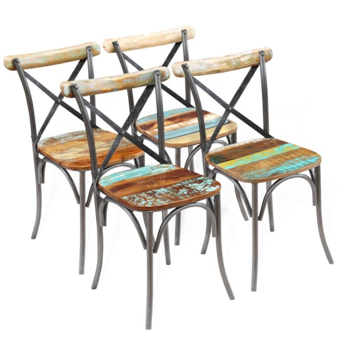 Chaises à manger lot de 4 bois de récupération solide – Image 1