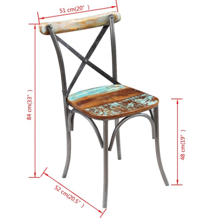 Chaises à manger lot de 4 bois de récupération solide – Image 8