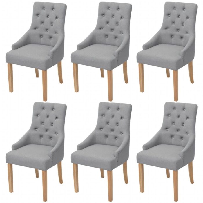 Chaises à manger lot de 6 gris clair tissu – Image 1