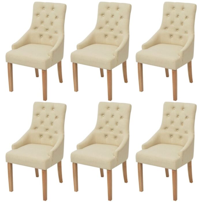Chaises à manger lot de 6 crème tissu – Image 1